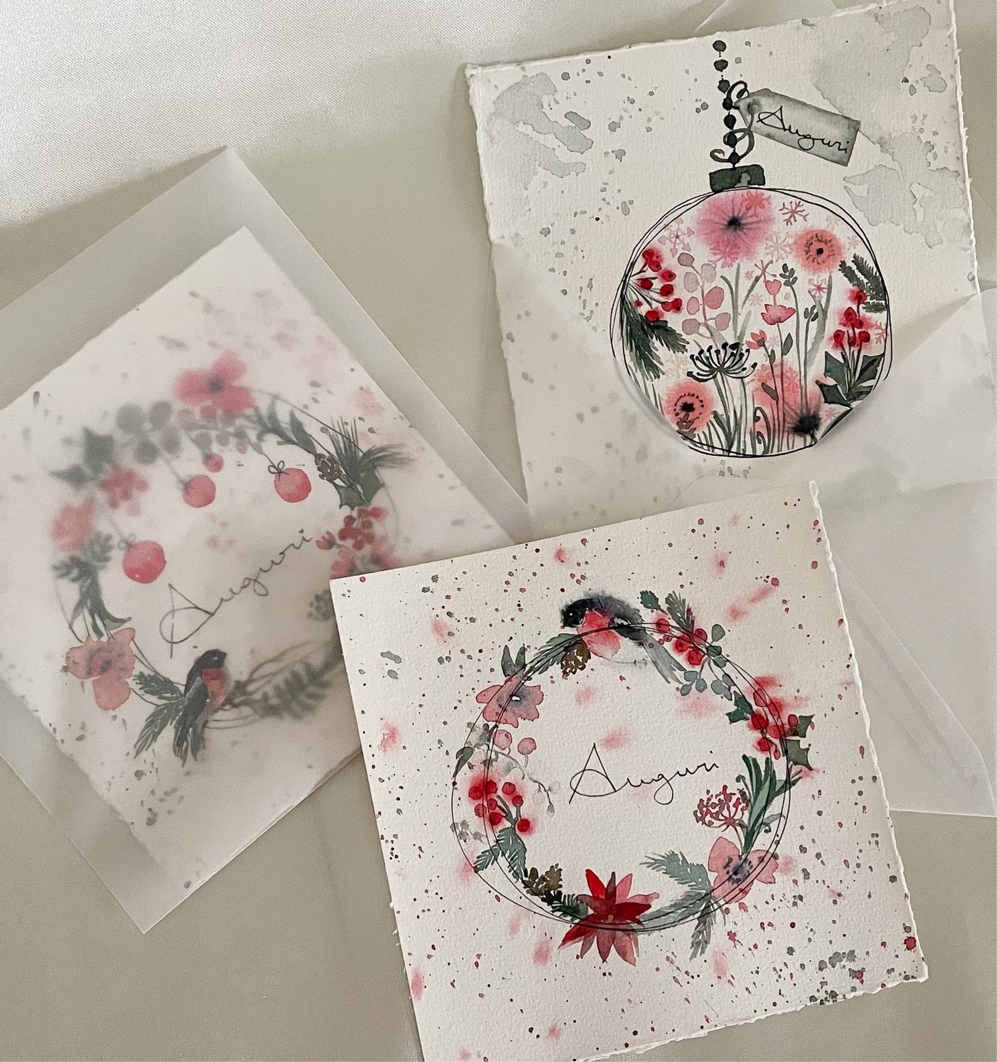 Biglietto auguri dipinto a mano - GHIRLANDA NATALE