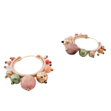 Carica l&#39;immagine nel visualizzatore di Gallery, EDEF. Orecchini a cerchio CIRCLE: charm lava con placcatura d&#39;orata, quarzo rosa,cristalli, soutache, cerchio argento 925