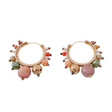 Carica l&#39;immagine nel visualizzatore di Gallery, EDEF. Orecchini a cerchio CIRCLE: charm lava con placcatura d&#39;orata, quarzo rosa,cristalli, soutache, cerchio argento 925
