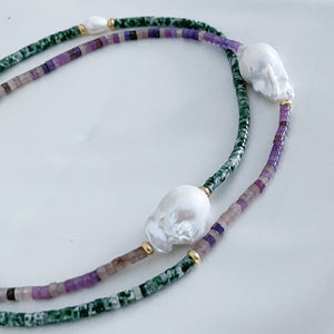 Collana Big perla VIOLA/VERDE-BIANCO