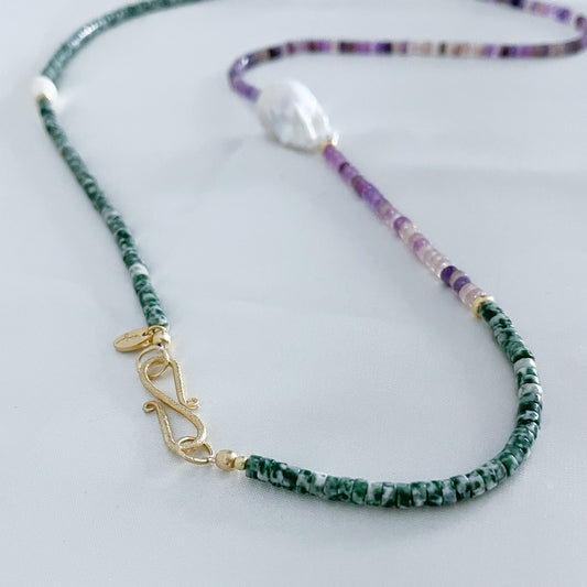 Collana Big perla VIOLA/VERDE-BIANCO