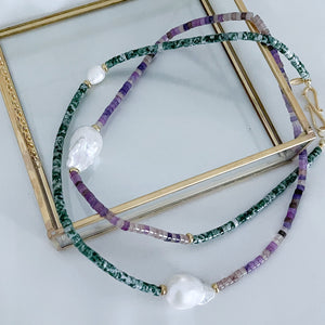 Collana Big perla VIOLA/VERDE-BIANCO